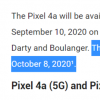 Google Pixel 5，Pixel 4a（5G）的发布日期可能是10月8日