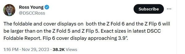 曝三星Z Fold6/Z Flip6拥有更大的内外屏！接近4英寸