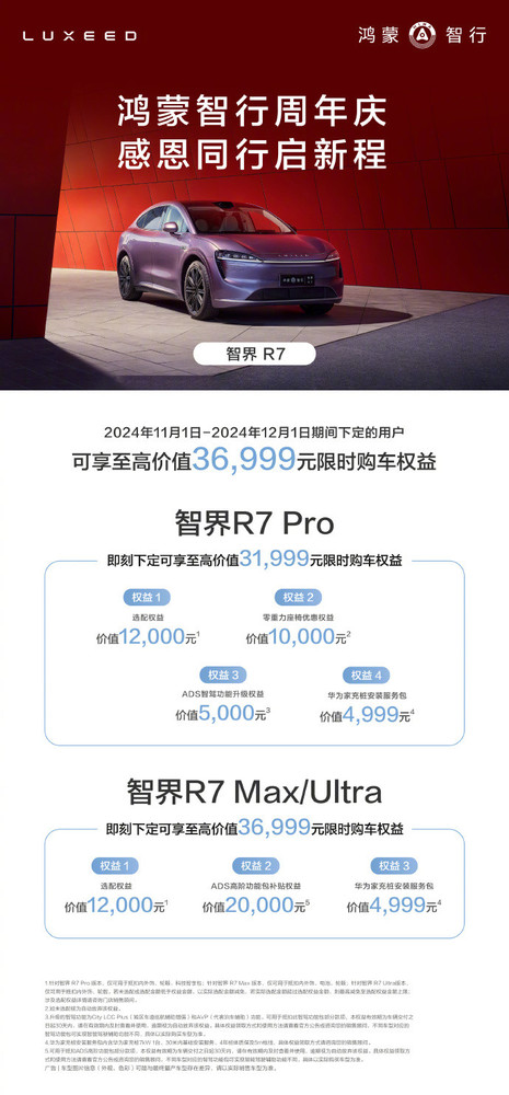 余承东公布鸿蒙智行最新周年庆权益 至高可享49999元